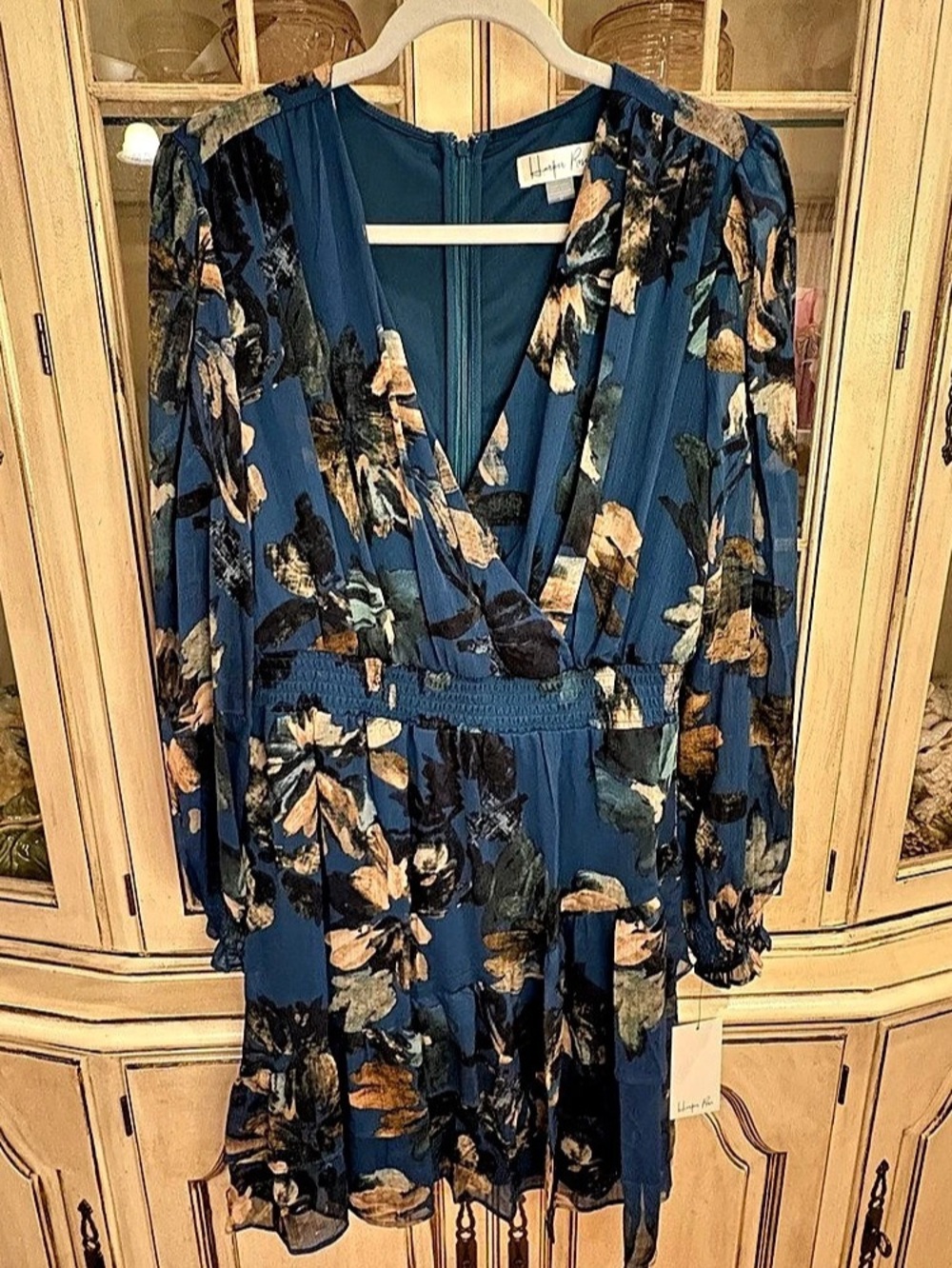 Harper Rose Balloon Sleeve V Neck Dress Floral V-Neck Midi Dress Blue Size 12